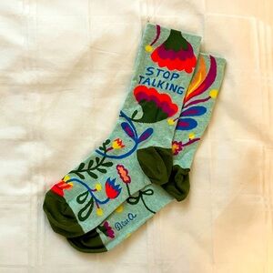 Blue Q Stop Talking Graphic Socks